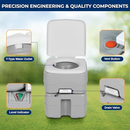 SereneLife 5.2 Gallon Portable Camping Toilet with Carry Bag For Adults, Leak Proof Porta Potty with Detachable Waste Tank and Level Indicator, Suitable for Camping, Hiking, and Boating