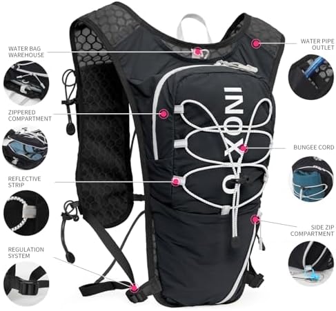 Running Vest for Women Men, Adjustable Chest Straps Running Hydration Vest Backpack with 500ml Soft Flask, Lightweight Breathable Reflective Running Vest for Trail Hiking