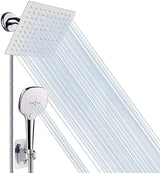 NearMoon Shower Head with Hose, High Pressure Stainless Steel Rain Shower and 3 Settings Handheld Spray Combo with Push Button Flow Control (8 Inch Showerhead Set, Chrome Finish)