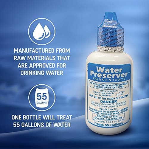 55 Gallon Water Preserver Concentrate (5 years) Water Treatment Drops - Water Treatment For Drinking Water - Mayday Emergency Drinking Water - Defiance Fuel Water - Earthquake Water, Emergency Storage