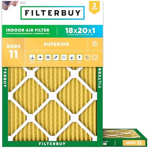 Filterbuy 18x20x1 Air Filter MERV 11 Allergen Defense (2-Pack), Pleated HVAC AC Furnace Air Filters Replacement (Actual Size: 17.50 x 19.50 x 0.75 Inches)