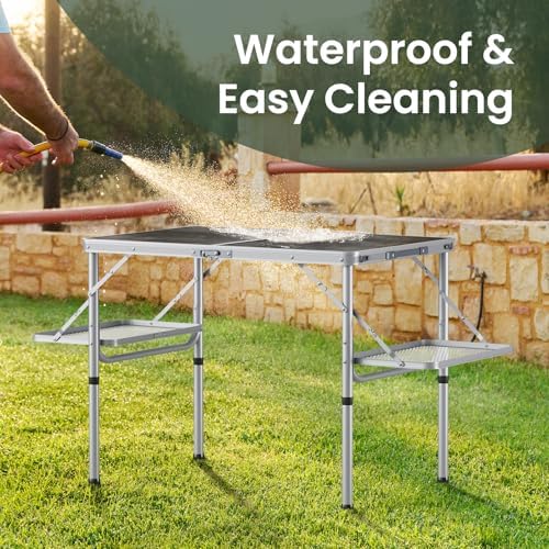 Titanker Folding Camping Table 3ft, Folding Picnic Table, Camp Tables Portable Foldable, 50% Extra Side Space, Outdoor Patio Table, Camping Essentials, Aluminum Light & Solid, Silver