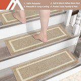 COSY HOMEER Soft Stair Treads Non-Slip Carpet Mat 28inX9in Indoor Stair Runners for Wooden Steps,Stair Rugs for Kids and Dogs, 100% Polyester TPE Backing 4pcs,Beige,Square