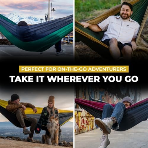 Grand Trunk Double Deluxe Parachute Nylon Hammock - 500lb Capacity Camping Hammock, 10.5x6.5ft, Lightweight & Durable (Olive Green/Khaki)