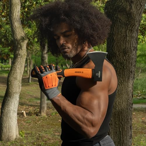 KSEIBI Wood Axe, Small Outdoor Camp Hatchet for Splitting and Kindling Wood, Forged Steel Blade with Anti-Slip and Shock Reduction Handle Great Throwing Axes and Hatchets (Modern)