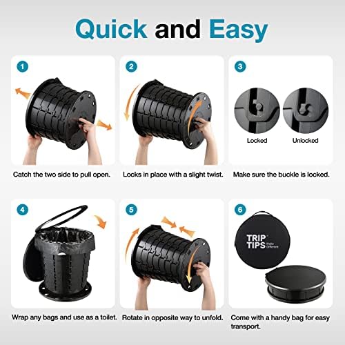 TRIPTIPS Upgrade Retractable Portable Toilet Travel Toilet Adjustable Height Camping Toilet Portable Potty for Adults Kids, Foldable Portable Toilet for Camping/Car