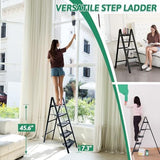 5 Step Folding Heavy Duty Step Ladder, 330 Lbs Load, Black, Iron & Plastic, 46 Inch Tall, Anti-Slip, Multi-Position, Indoor/Outdoor