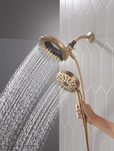 Delta Faucet 6-Setting In2ition 2-in-1 Dual Shower Head with ProClean Spray, Gold Round Shower Head with Hose, Hand Held, Champagne Bronze 75655CZ