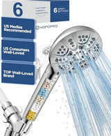 6-Mode High Pressure Handheld Shower Head with Filter, HOPOPRO High Flow Filtered Handheld Showerhead, Water Softener Filters for Hard Water - Removes Chlorine - Improves Skin Hair Condition