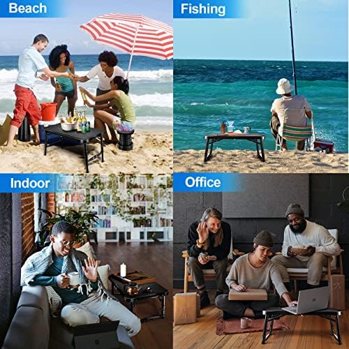 Retractable Small Folding Table and Stool Set, Portable Camping Foldable Table Lightweight Yet More Sturdy with Adjustable Stool for Outdoor Picnic, Beach, Camp, Also Ideal as Lap Desk, Bed Table