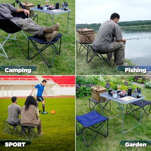 FUNDANGO Folding Camping Stool, 2 Pack 18.1 Inch Oversized Foot Stools 330 Lbs Heavy Duty Portable Padded Seat Anti-Slip Foots & Carry Bag for Fishing Outdoor Lawn Travel (Black)