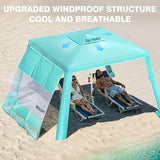 Rhino Valley Beach Cabana, 8 × 8FT Foldable Beach Tent with Cup Holder, Beach Canopy Easy Setup with UPF50+ Protection, Windproof Stable Beach Tent, Portable Beach Cabana Tent for Beach Camping
