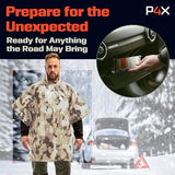 PREPARED4X Emergency Poncho and Mylar Blanket Liner - Waterproof, Wind-Resistant Outdoor Rain Poncho for Camping, Emergencies