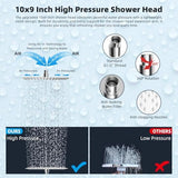 Hibbent All Metal 10'' Rainfall Shower Head, Dual Shower Head Combo, High Pressure Handheld Shower Wand, 16'' Adjustable Arc-shaped Shower Extension Arm, 71'' Hose, Showerhead Holder, Chrome