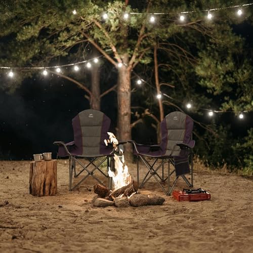 Camping Chairs for Adults,High Back Folding Camp Chair with Cup Holder and Cooler Bag,Heavy Duty Outdoor Lawn Chairs,Perfect for Camping,Hiking,Picnics,and Beach Trips,Purple