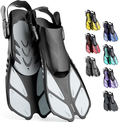 CAPAS Snorkel Fins, Swim Fins Travel Size Short Adjustable for Snorkeling Diving Adult Men Women Kids Open Heel Swimming Flippers