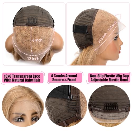 KTOOYKE 200% Density 30 Inch Honey Blonde 13x6 HD Lace Front Wig Human Hair Body Wave Lace Frontal Wigs Human Hair Pre Plucked 27# Honey Blonde Wig Glueless Wigs