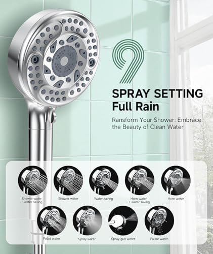 SunCleanse Filtered Shower Head with Handheld, 9-Spray Setting Detachable Showerhead with Filters, Shower Head for Hard Water - Filtered Chlorine, Improve Skin and Hair Texture, Chrome