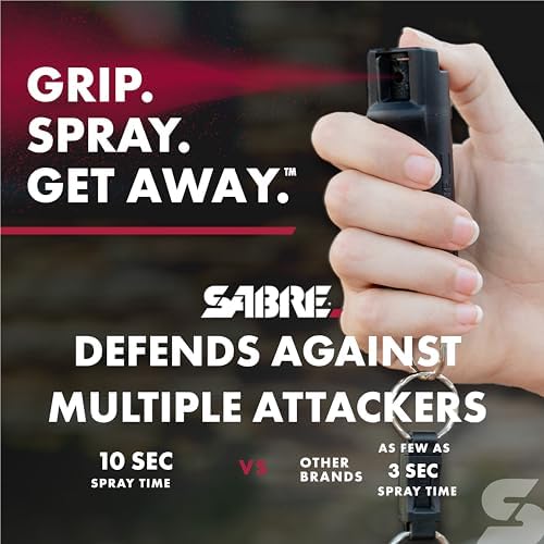 SABRE Runner Pepper Gel, Maximum Police Strength OC Spray, Reflective Hand Strap for Easy Carry & Quick Access, 0.67 fl oz, Secure & Easy to Use Safety, Optional Clip-On Alarm & LED Armband Combos