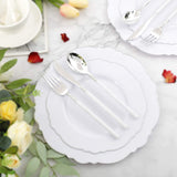 WDF 60pcs Silver Plastic Plates-Baroque White &Silver Plates for Upscale Parties &Wedding-including 30Plastic Dinner Plate 10.25inch, 30 Salad Plate 7.5inch for Christmas