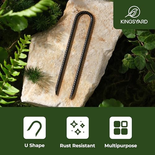 Kingsyard 16 Pack Trampolines Wind Stakes-16 Inch Long, 0.4 Inch Diameter Galvanized Steel U Hook Rebar Stakes, Multi-Purpose Heavy Duty Ground Anchors for Tent, Fences, Swing, Landscape, Black