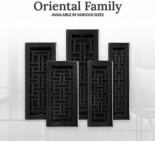 Decor Grates AJH412-BLK Oriental Floor Register, 4x12 Inches, Textured Black