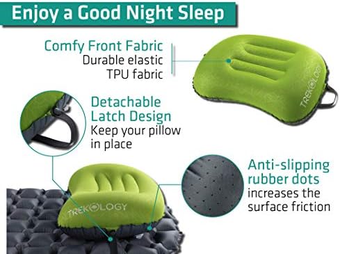 TREKOLOGY Ultralight Inflatable Camping Travel Pillow - ALUFT 2.0 Compressible, Compact, Comfortable, Ergonomic Inflating Pillows for Neck & Lumbar Support While Camp, Hiking, Backpacking