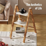 3 Step Lightweight Aluminum Folding Ladder, Portable Step Stool with Wide Anti-Slip Pedals, 330 lbs Capacity for Home,Cleaning Tasks（White&Woodgrain）