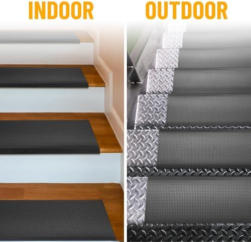 Indoor/Outdoor Hose-Wash Fingertip Nibs Design Non-Slip Rubber 10" x 30" Modern Stair Treads for Stairs, Garage, Patio, 5 Pack, Black Nib
