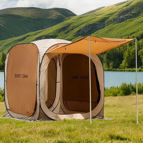 EAST OAK Pop Up Canopy Tent with Mesh Walls | Outdoor Screen House with 4/6 Sunshades | Waterproof Gazebo with Carry Bag | Portable Shelter for Camping, Patio, and Beach | Beige