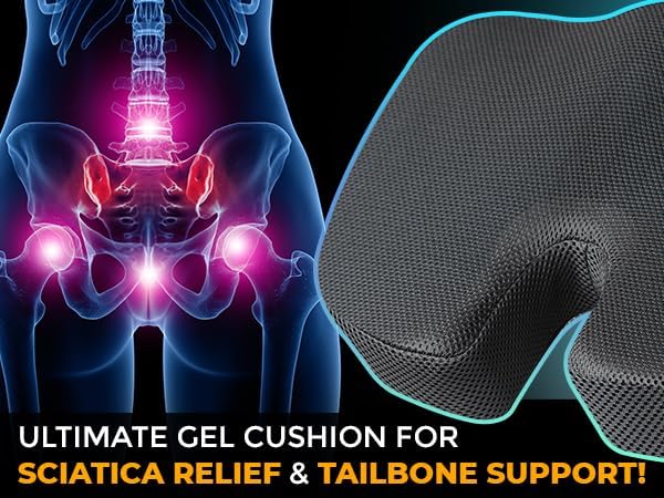 EcoNour Gel Seat Cushion – Office Chair Cushions for Sciatica & Tailbone Pain Relief – Coccyx Memory Foam Desk Chair Support & Car Seat Cushion – Back Pain Relief Pillow for Long Sitting