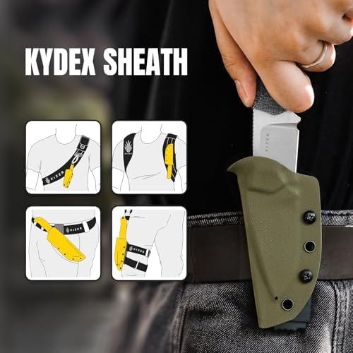 Kizer Beaver Fixed Blade Knife with Sheath, 2.75" Nitro-V Steel Blade EDC Camping Knife with Black Micarta and Orange G10 Handle, Small Bushcraft Survival Hunting Knives for Men Women, 1078A2