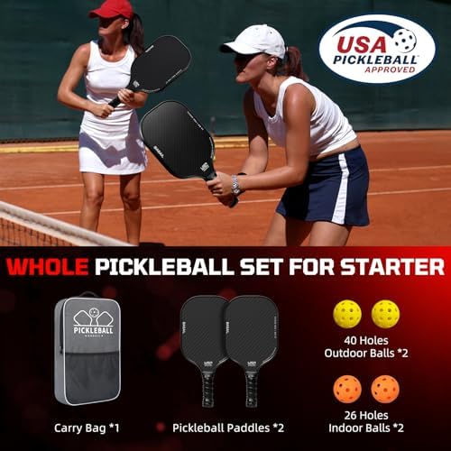 BAGAIL Pickleball Paddles, USAPA Approved Fiberglass Surface Pickleball Set, Lightweight Pickle Ball Rackets with 4 Balls, 1 Bag, Designed in California for Traction and Stability