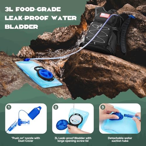 Maelstrom Hydration Backpack, Hiking Backpack with 2L/3L Water Bladder, High Flow Bite Valve Water Backpack Lightweight