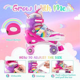 SULIFEEL Rainbow Unicorn 4 Size Adjustable Light up Roller Skates for Girls Boys for Kids