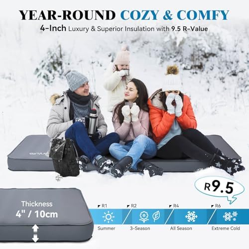 Hikenture 4 INCH Thick Self Inflating Sleeping Pad with 9.5 R Value, Comfort Plus Camping Mattress with Pump Sack, Inflatable Foam Insulated Camping Pad, Portable Camping Mat for 4-Season