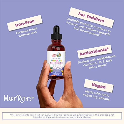 Multivitamin & Multimineral for Toddlers by MaryRuth's | USDA Organic | Sugar Free | Multivitamin Liquid Drops for Kids Ages 1-3 | Immune Support & Overall Wellness | Vegan | Non-GMO | 2 Fl Oz