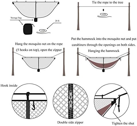 Hammock Bug Mosquito Net XL 11x4.6FT No-See-Ums Polyester Fabric for 360 Degree Protection Dual Sided Diagonal Zipper for Easy Access Fits All Hammocks