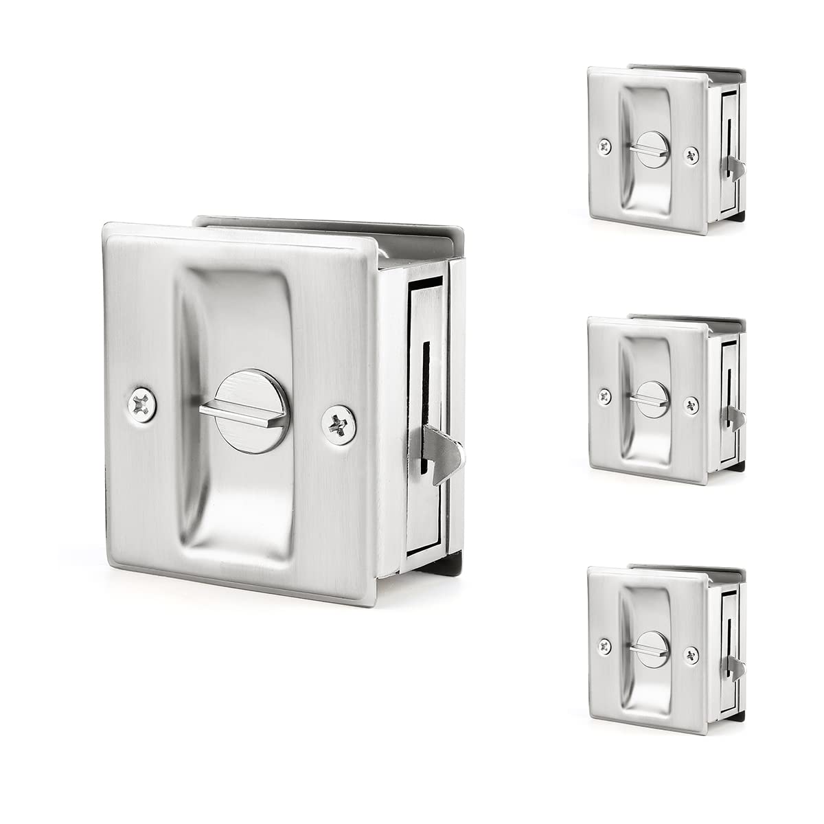 HOMOTEK 4 Pack Privacy Pocket Door Lock Hardware with Pull Pocket & Bi-Fold Door Hardware- Replace Old Or Damaged Sliding Door Locks, 2-3/4”x2-1/2”, for 1-3/8” Thickness Door, Brushed Nickel