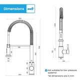 Bächlein Kitchen Faucet 360 Degree Swivel (Brushed Stainless Steel) - One-Hand Stainless Steel Sink Mixer with Flexible Neck and Shower with Switch Button, Water Tap for The Kitchen