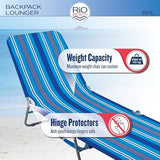 Rio Beach Portable Lay Flat Folding Backpack Beach Lounge Chair with Backpack Straps and Storage Pouch, Blue Stripe