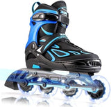 2PM SPORTS Vinal Girls Adjustable Flashing Inline Skates, All Wheels Light Up, Fun Illuminating Skates for Kids Men Adult Women and Boys