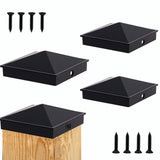 Azdele 4x4 Heavy Duty Aluminum Pyramid Post Caps Cover for 4x4 Nominal Wood Post(True 3.5" x 3.5"), with Matte Finish Powder Coated Surface, for Fence Wood Post of Decks or Corridors Black 4 Pack