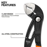 Klein Tools D5057B 7-Inch Adjustable Pliers, Quick-Adjust Klaw Pump Pliers, Compact Design with V-Jaw and Hardened Teeth for Maximum Torque