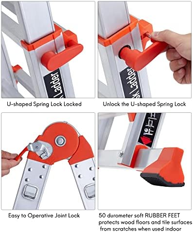 Ladder, A Frame 5 Step Ladder Extension, 17 Ft Anti-Slip Multi Position Ladder, Storage Folding Ladder, 330 lbs Security Load Telescoping Aluminum Ladders for Stairs Home Indoor Outdoor Roof