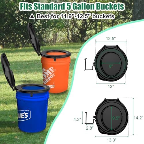 Portable Toilet Seat for 5 Gal Buckets, Camping Toilet with Lid for Adults, Snap-on Toilet Seat for Outdoor, Camping, Hiking, Emergency, Car, Boat (Black)
