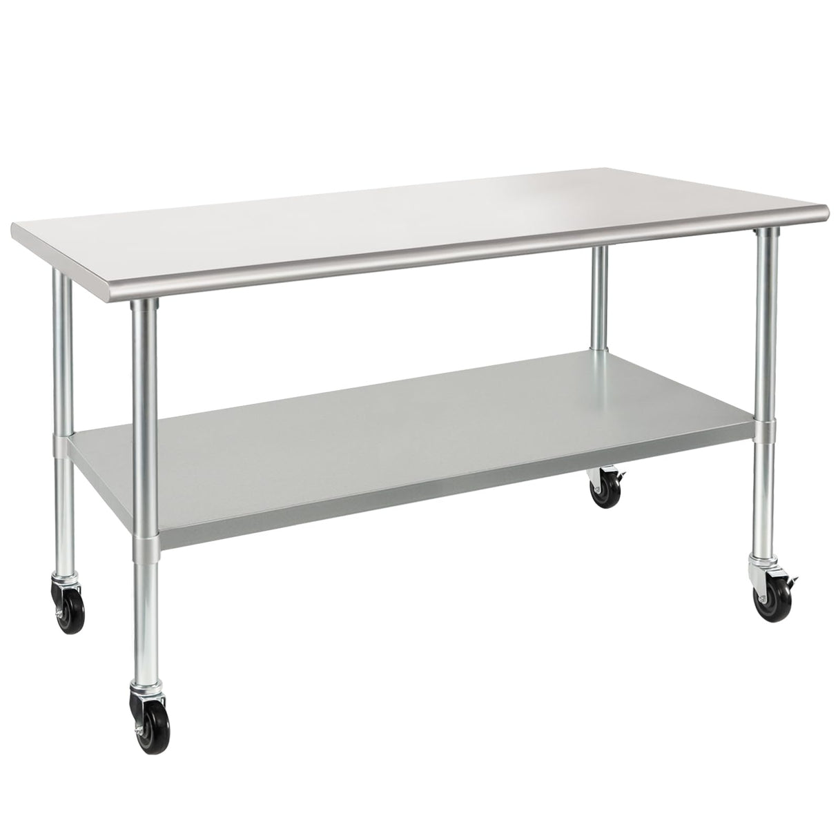 HARDURA Stainless Steel Table with Wheels 30 x 72 Inches Casters NSF Heavy Duty Commercial Prep Table with Undershelf and Galvanized Legs for Food Prep