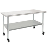 HARDURA Stainless Steel Table with Wheels 30 x 72 Inches Casters NSF Heavy Duty Commercial Prep Table with Undershelf and Galvanized Legs for Food Prep