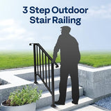 VIVOHOME 2-Pack Wrought Iron Hand Rails for Outdoor Steps – 27.1" Curved Ends and Safety Balusters Exterior Railing Kit for Porch, Deck, or Indoor Stairs (3-Step, Black)