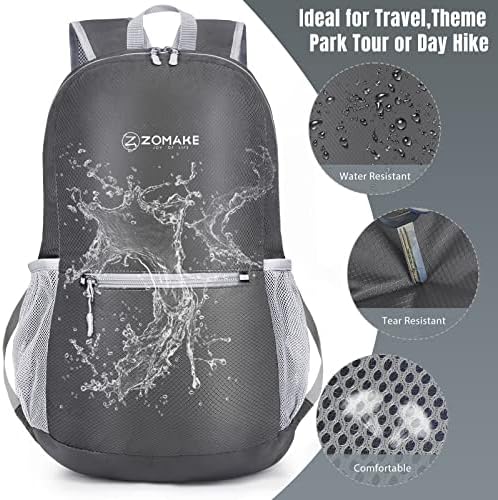 ZOMAKE Ultra Lightweight Hiking Backpack 20L, Packable Small Backpacks Water Resistant Daypack for Women Men(Medium Grey)